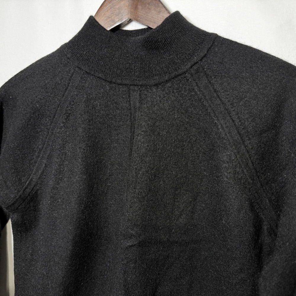Vintage Pursuits Ltd Black Extra Fine Merino Wool Mock Neck Raglan Sweater XL